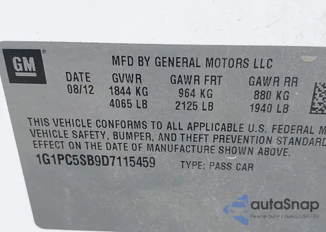 2013 Chevrolet Cruze 1Lt Auto from USA, damaged, VIN 1G1PC5SB9D7115459